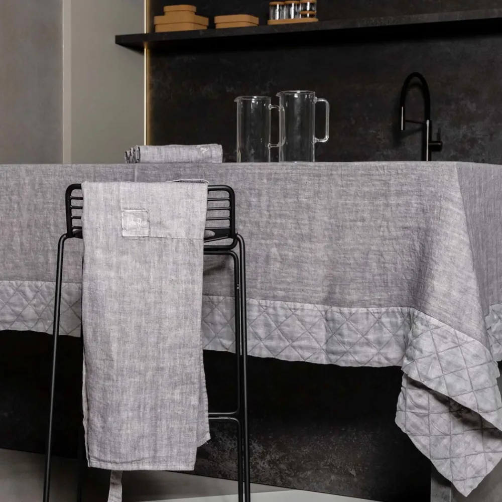 Viadurini Textile Küchen Schürzen-Küchenschürze in Anthrazitgrau Leinen Low Model mit Pocket - Flick