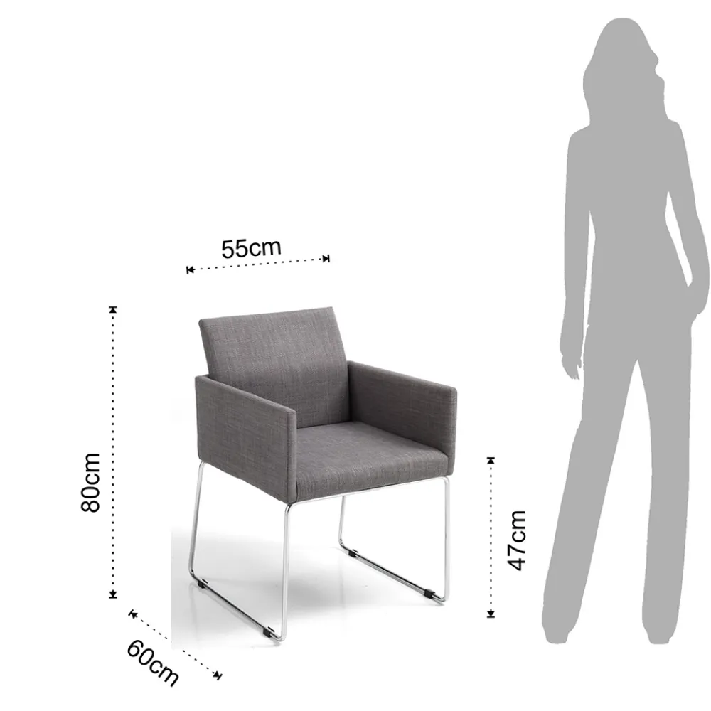 Viadurini Living Moderne Stühle-Küchenstuhl aus grauem Stoff mit Metallgestell 2 Stück - Shutter