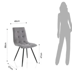 Viadurini Living Moderne Stühle-Küchenstuhl aus grauem Stoff und mattschwarzem Metall 2-teilig - Scirocco