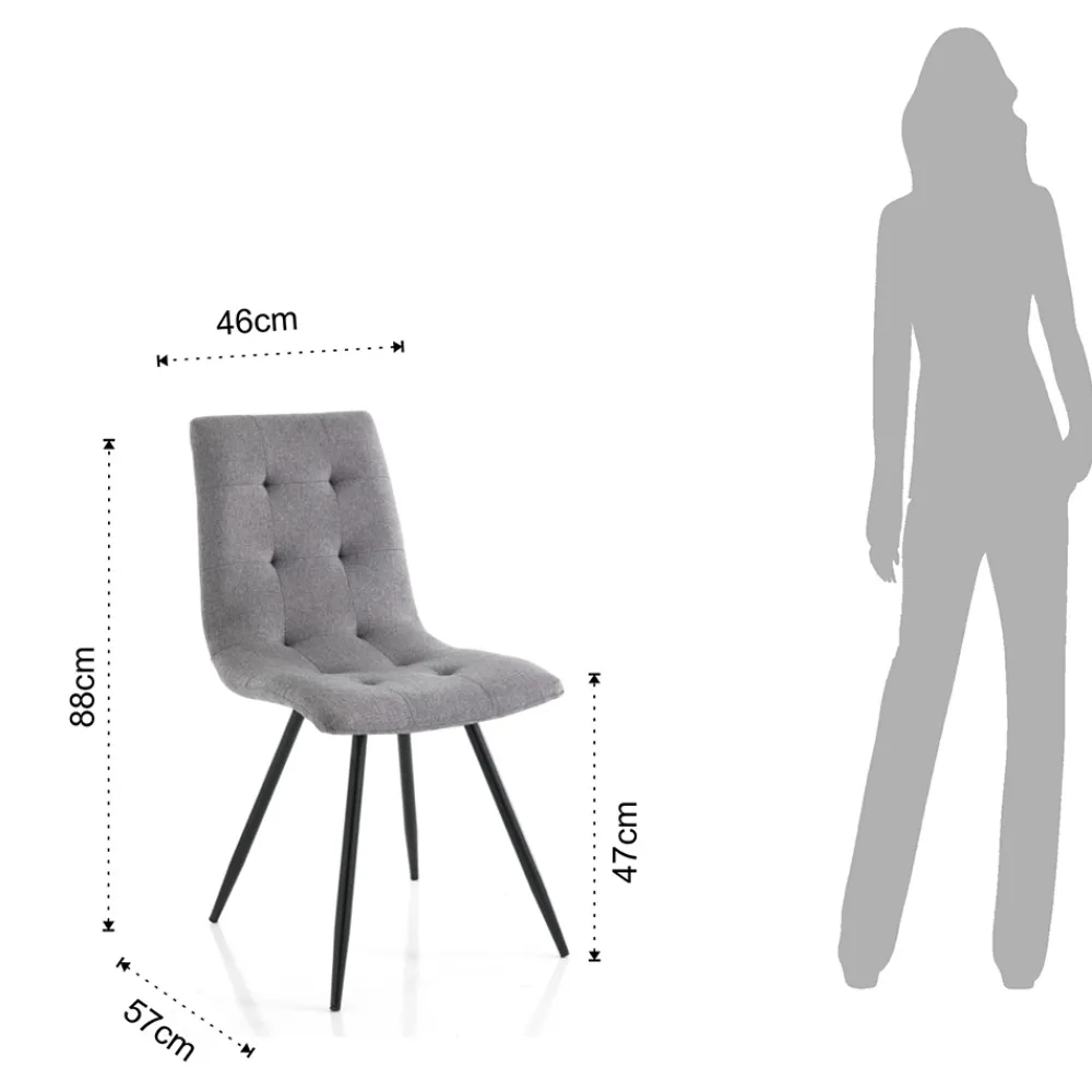 Viadurini Living Moderne Stühle-Küchenstuhl aus grauem Stoff und mattschwarzem Metall 2-teilig - Scirocco