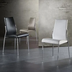 Viadurini Living Moderne Stühle-Küchenstuhl aus Kunstleder und verchromtem Metall 4-teilig - Foscari