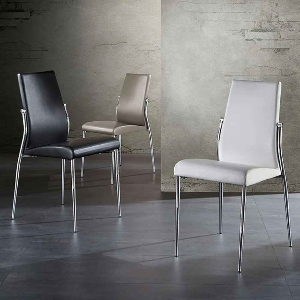 Viadurini Living Moderne Stühle-Küchenstuhl aus Kunstleder und verchromtem Metall 4-teilig - Foscari