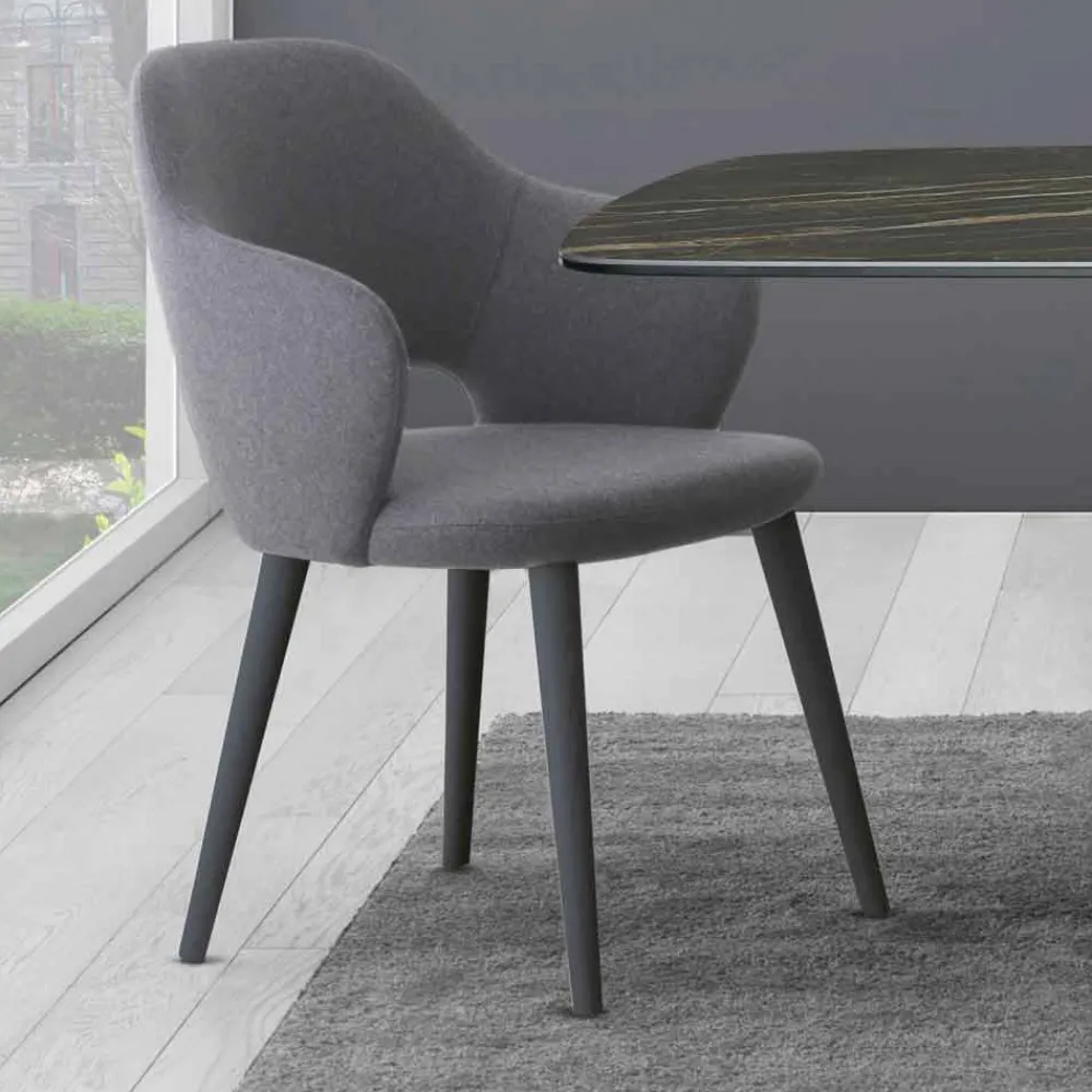 Viadurini Living Moderne Stühle-Küchenstuhl mit Armlehnen aus Stoff und Holz Made in Italy - Marchesi