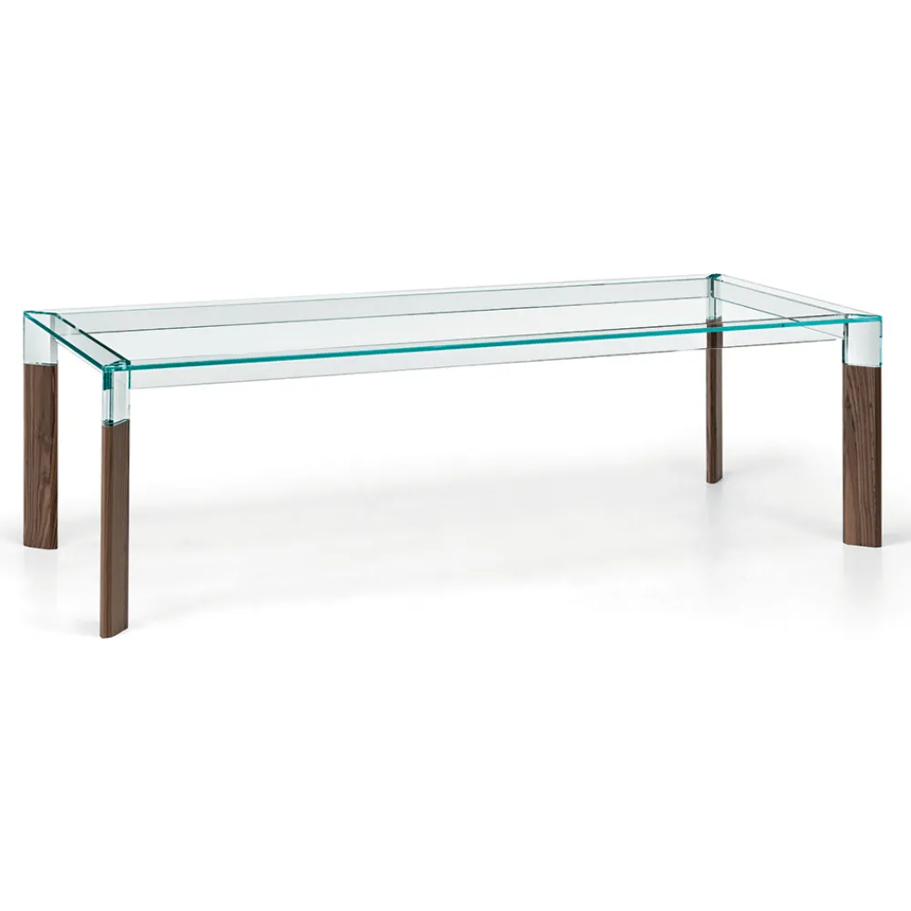 Viadurini Living Esstische Nach Mass|Esstische-Küchentisch aus extra klarem Glas mit Holzbeinen Made in Italy - Super