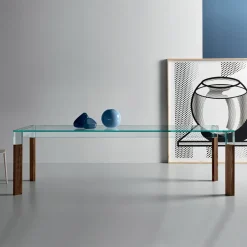 Viadurini Living Esstische Nach Mass|Esstische-Küchentisch aus extra klarem Glas mit Holzbeinen Made in Italy - Super
