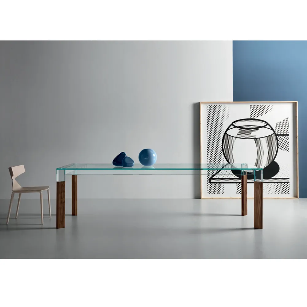 Viadurini Living Esstische Nach Mass|Esstische-Küchentisch aus extra klarem Glas mit Holzbeinen Made in Italy - Super