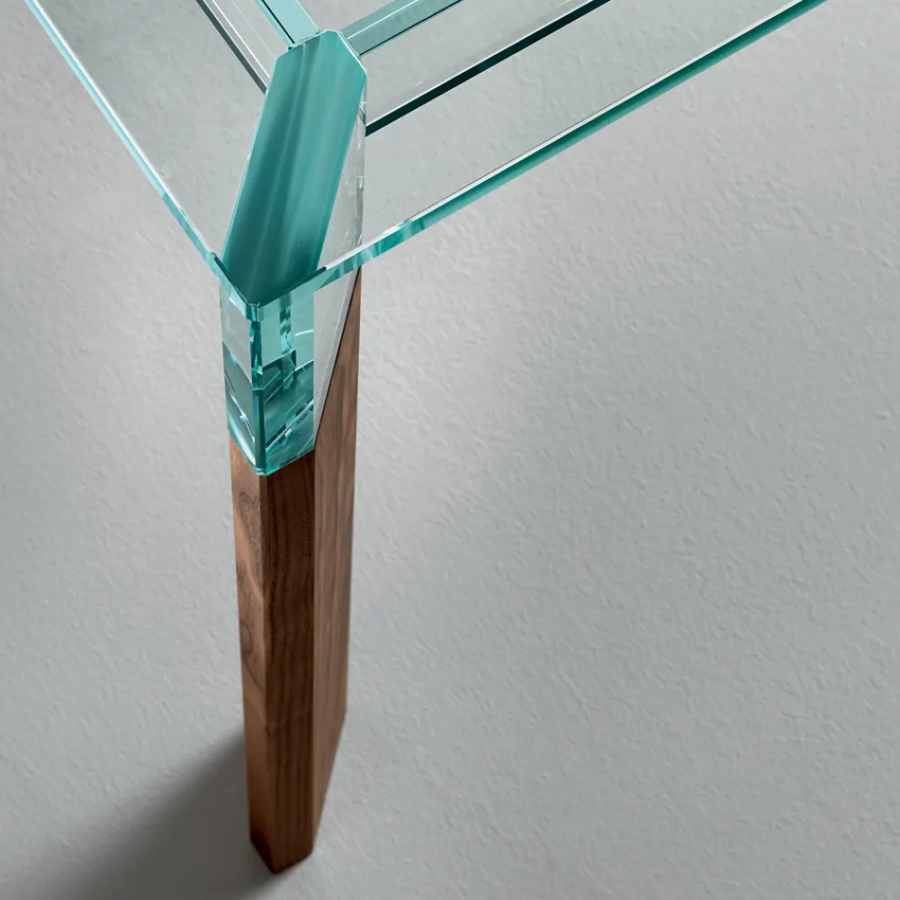 Viadurini Living Esstische Nach Mass|Esstische-Küchentisch aus extra klarem Glas mit Holzbeinen Made in Italy - Super