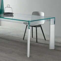 Viadurini Living Esstische Nach Mass|Esstische-Küchentisch aus extra klarem Glas mit Holzbeinen Made in Italy - Super