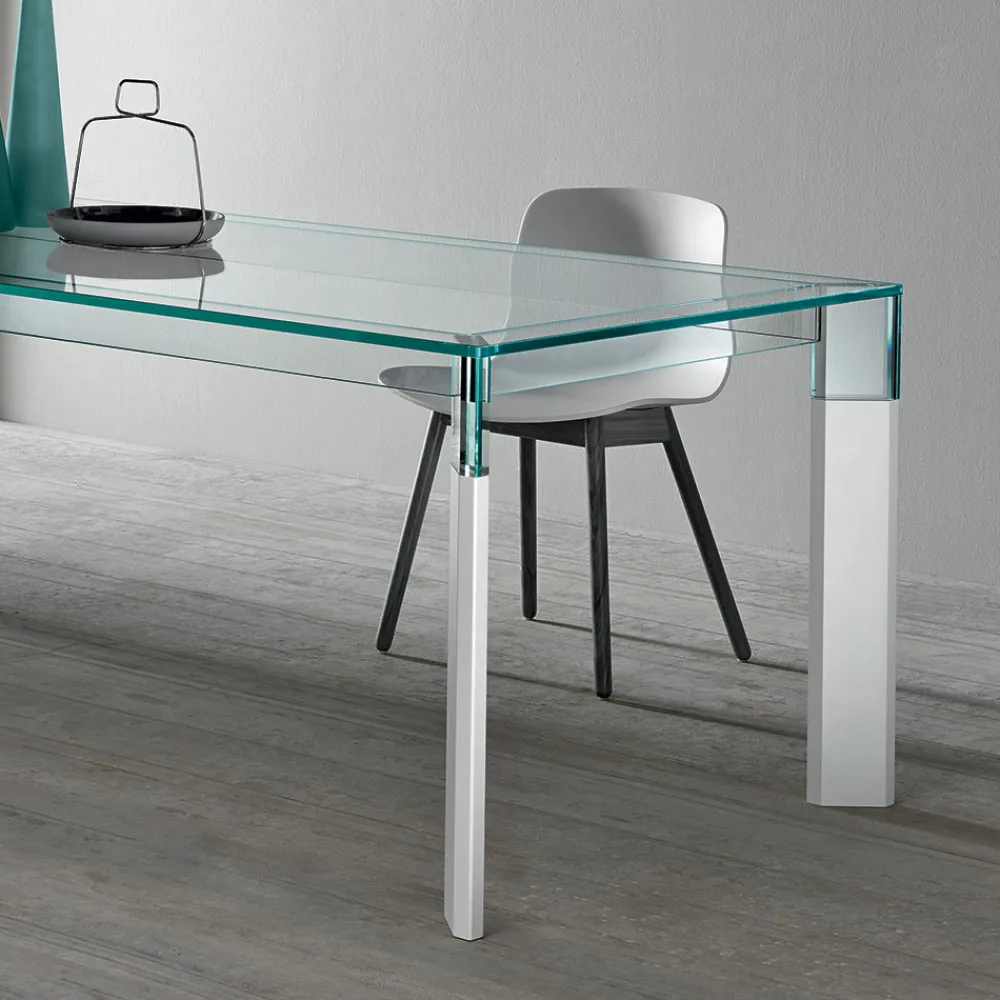 Viadurini Living Esstische Nach Mass|Esstische-Küchentisch aus extra klarem Glas mit Holzbeinen Made in Italy - Super