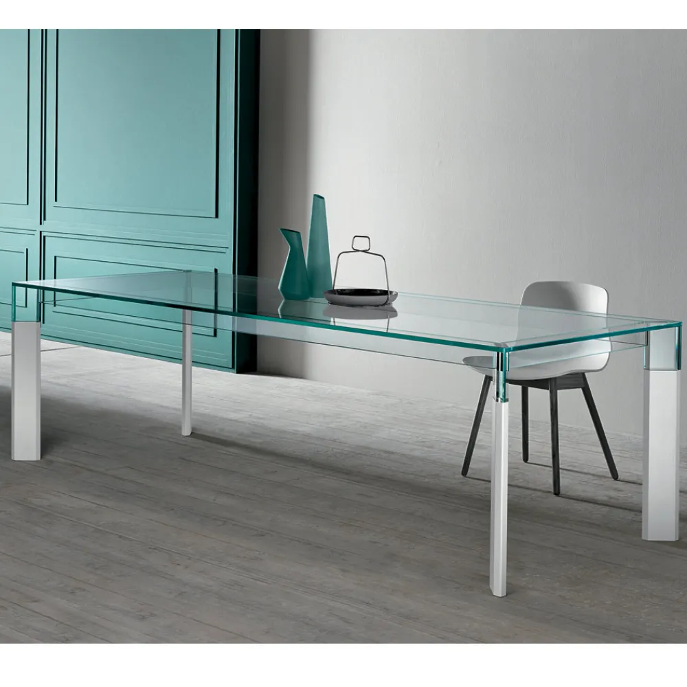 Viadurini Living Esstische Nach Mass|Esstische-Küchentisch aus extra klarem Glas mit Holzbeinen Made in Italy - Super