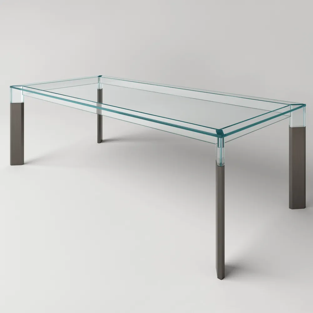 Viadurini Living Esstische Nach Mass|Esstische-Küchentisch aus extra klarem Glas mit Holzbeinen Made in Italy - Super