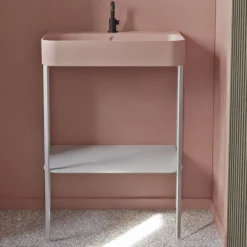 Viadurini Bathroom Keramikwaschbecken-Keramikwaschbecken mit bodenstehender Struktur und Ablage, hergestellt in Italien – Graffa