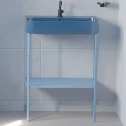 Viadurini Bathroom Keramikwaschbecken-Keramikwaschbecken mit bodenstehender Struktur und Ablage, hergestellt in Italien – Graffa