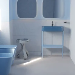 Viadurini Bathroom Keramikwaschbecken-Keramikwaschbecken mit bodenstehender Struktur und Ablage, hergestellt in Italien – Graffa