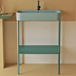 Viadurini Bathroom Keramikwaschbecken-Keramikwaschbecken mit bodenstehender Struktur und Ablage, hergestellt in Italien – Graffa