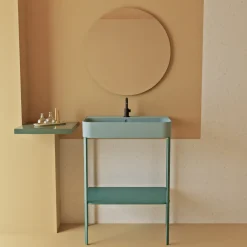 Viadurini Bathroom Keramikwaschbecken-Keramikwaschbecken mit bodenstehender Struktur und Ablage, hergestellt in Italien – Graffa