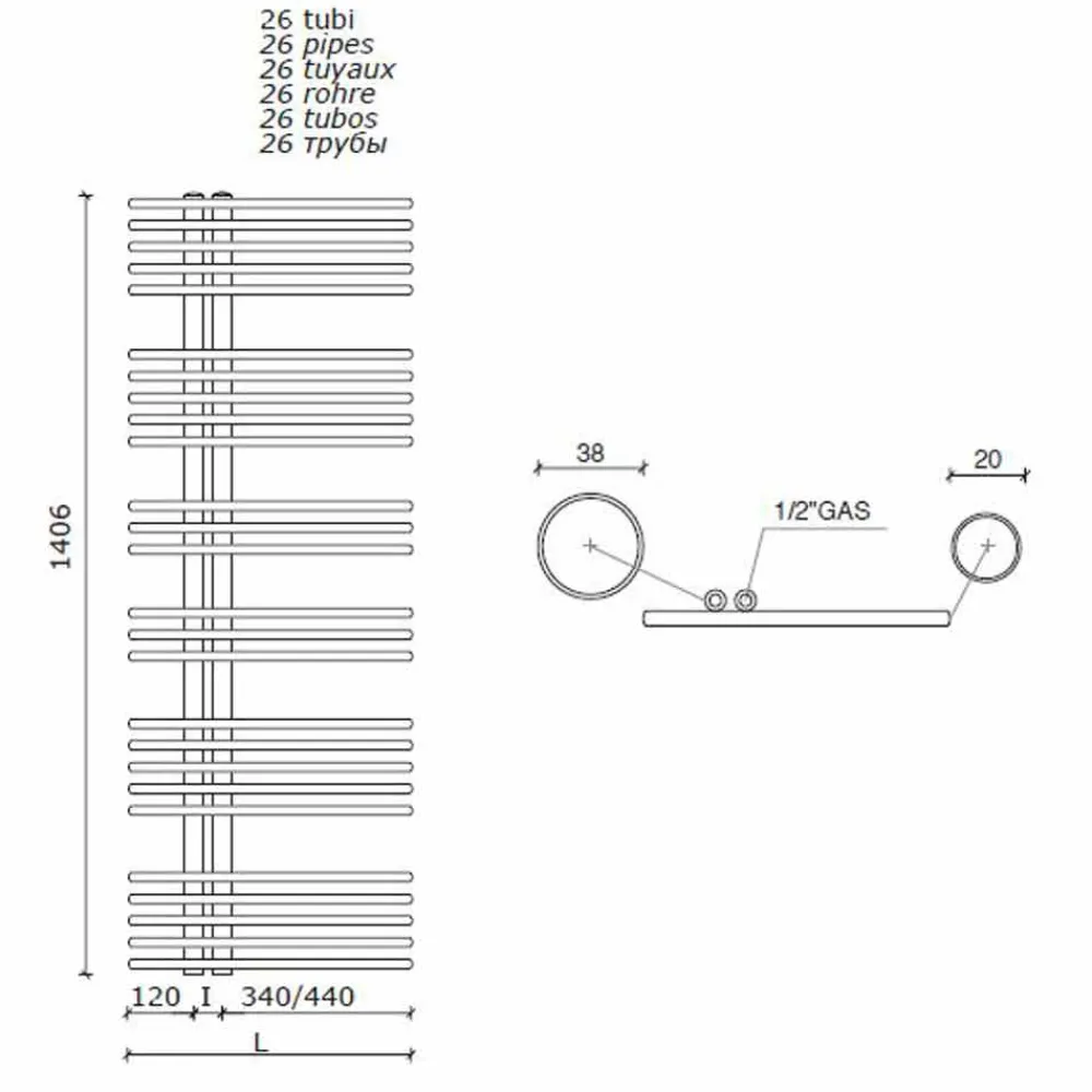 Viadurini Radiators Handtuchheizkörper Wasser-Kühler Chrom Handtuchwärmer in Stahl Hydraulic Design 483 W - Pavone
