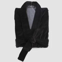 Viadurini Textile Italienische Mode-Kimono Robe in Schwarz Chenille mit Farnese Spitze, Luxus Made in Italy - Kyoto