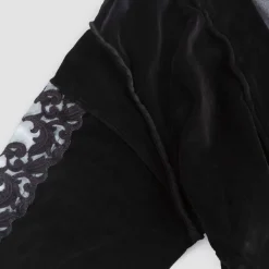 Viadurini Textile Italienische Mode-Kimono Robe in Schwarz Chenille mit Farnese Spitze, Luxus Made in Italy - Kyoto