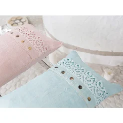 Viadurini Textile Kissenbezüge-Kissenbezug aus farbigem Leinen, Poema Lace und italienischen Luxuspaspeln - Stego