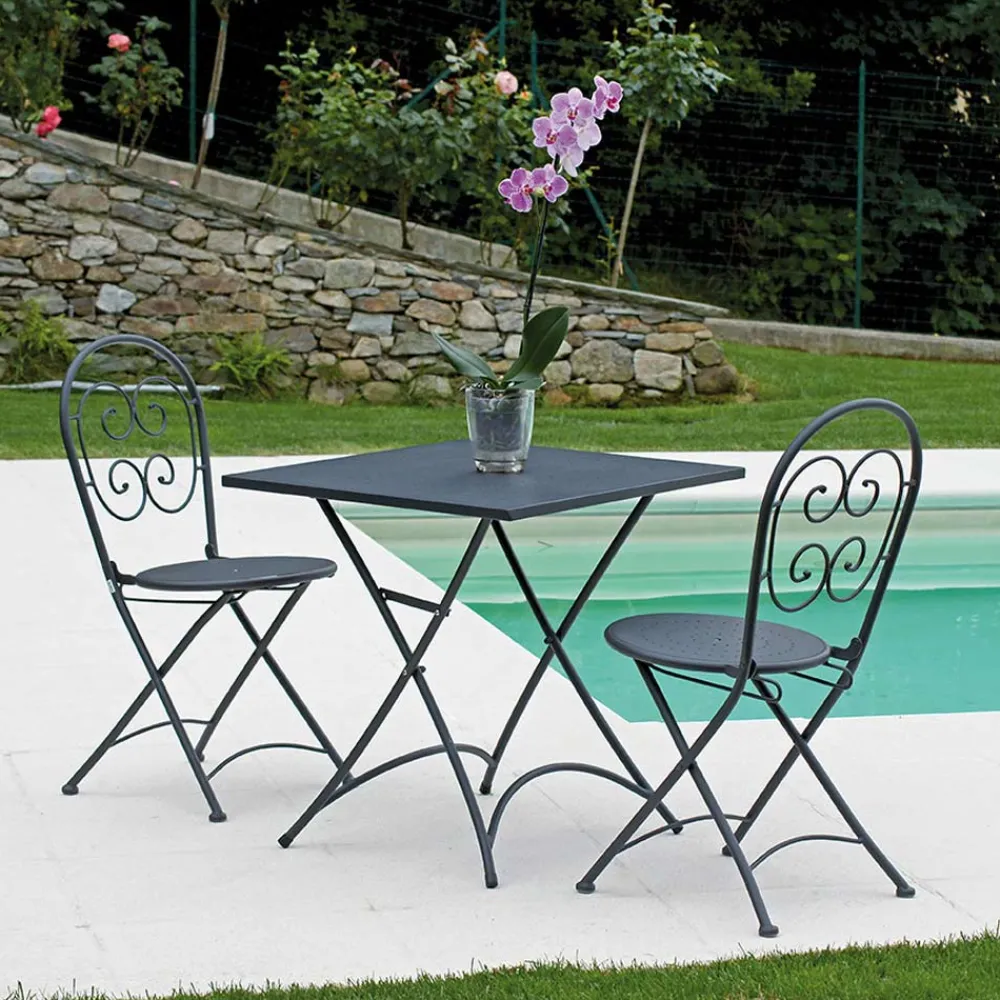 Viadurini in the Garden Garten Beistelltisch-Klappbarer quadratischer Garten-Couchtisch aus anthrazitgrauem Eisen - Zoubiba