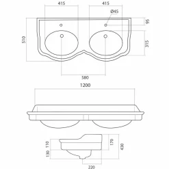 Viadurini Bathroom Keramikwaschbecken-Klassische Badezimmerkonsole mit Doppelwaschbecken made in Italy, Magda