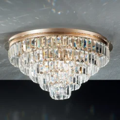 Viadurini Lighting Klassische Deckenleuchten-Klassische Deckenlampe aus goldfarbenem Metall und luxuriöse Kristallanhänger - Jerome