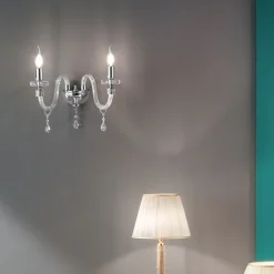 Viadurini Lighting Klassische Wandleuchten-Klassische Design-Wandlampe mit 2 Lichtern aus handbearbeitetem Chromglas - Similo