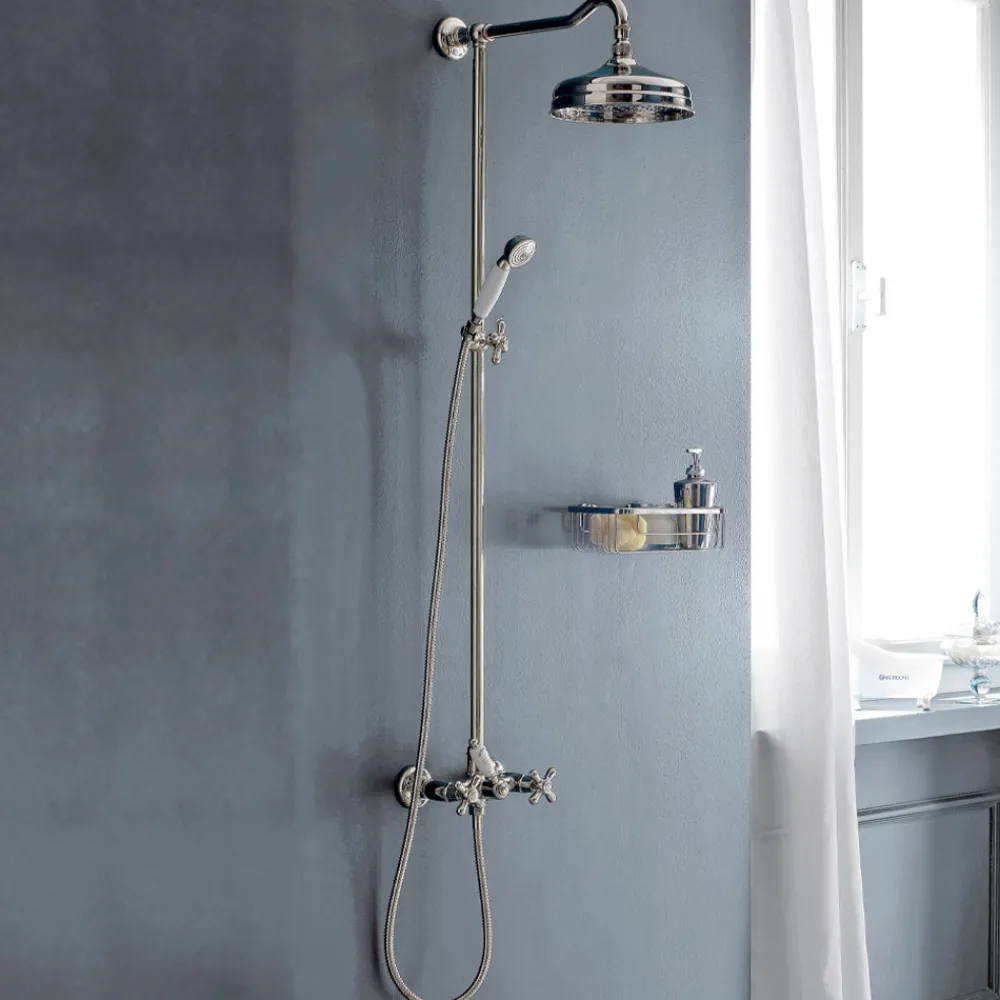 Viadurini Taps Duschsäulen-Klassische Duplex-Duschgruppe aus Messing mit Duschkopf in 3 Größen - Ercolina