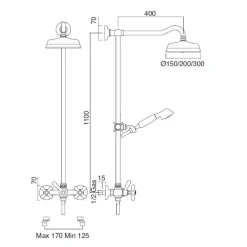 Viadurini Taps Duschsäulen-Klassische Duplex-Duschgruppe aus Messing mit Duschkopf in 3 Größen - Ercolina
