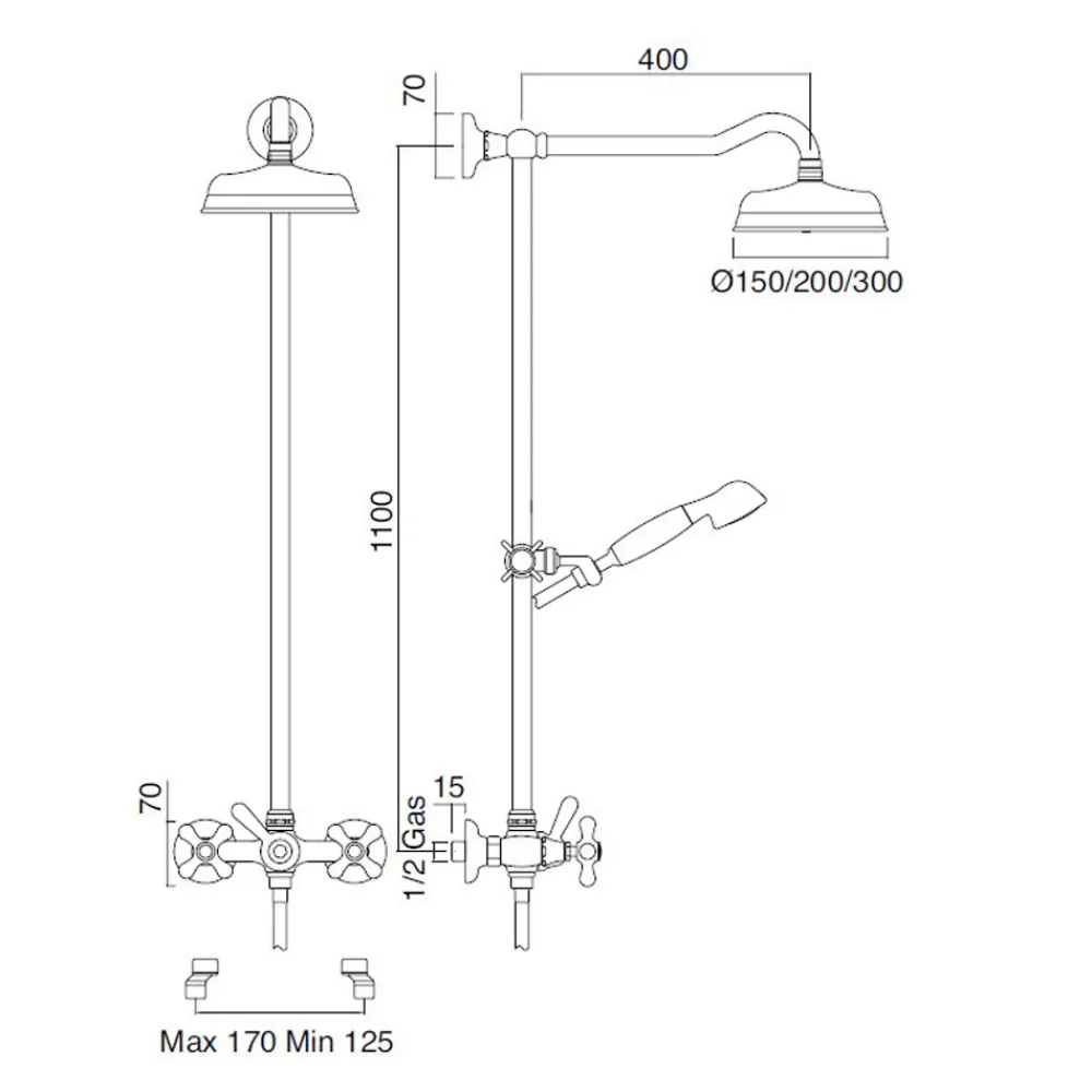 Viadurini Taps Duschsäulen-Klassische Duplex-Duschgruppe aus Messing mit Duschkopf in 3 Größen - Ercolina
