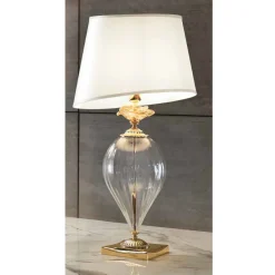 Viadurini Lighting Klassische Tischlampen-Klassische handwerkliche Glastischlampe und luxuriöser Lampenschirm - Flandern