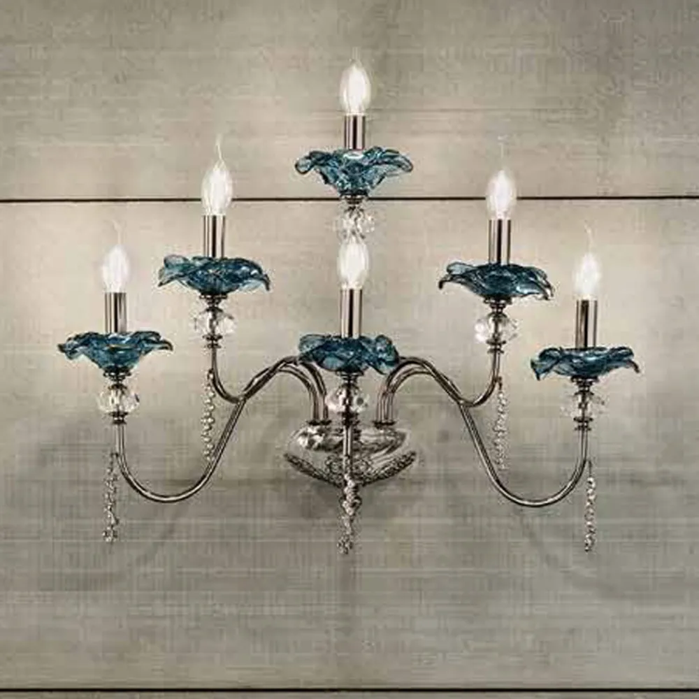 Viadurini Lighting Klassische Kronleuchter-Klassische 6-Licht-Wandlampe aus Glas, Kristall und Luxusmetall - Flandern