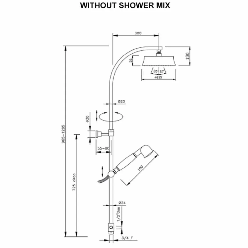 Viadurini Taps Duschsäulen-Klassische Messing-Duschsäule mit rundem Duschkopf Made in Italy - Yari