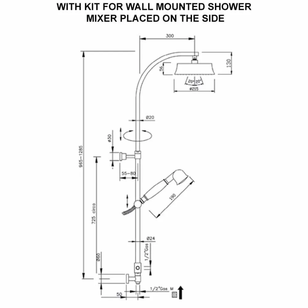 Viadurini Taps Duschsäulen-Klassische Messing-Duschsäule mit rundem Duschkopf Made in Italy - Yari