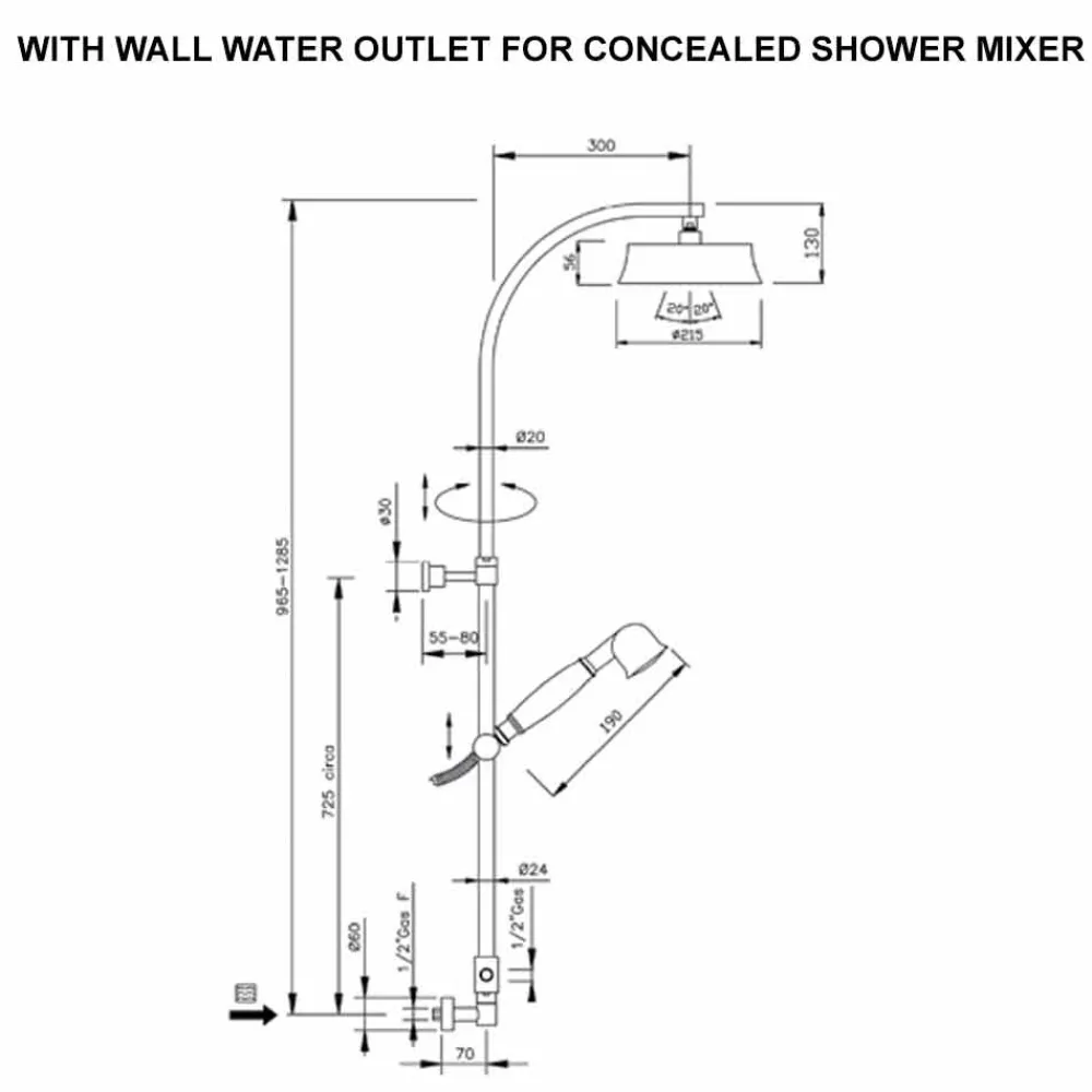 Viadurini Taps Duschsäulen-Klassische Messing-Duschsäule mit rundem Duschkopf Made in Italy - Yari
