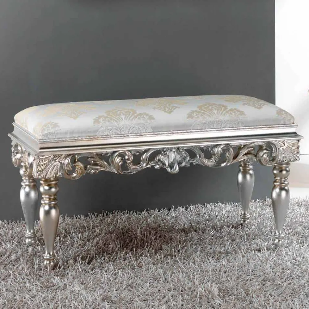 Viadurini Living Sitzsäcke|Sitzsäcke-klassische Sitzbank im Neobarock Stil in altsilber