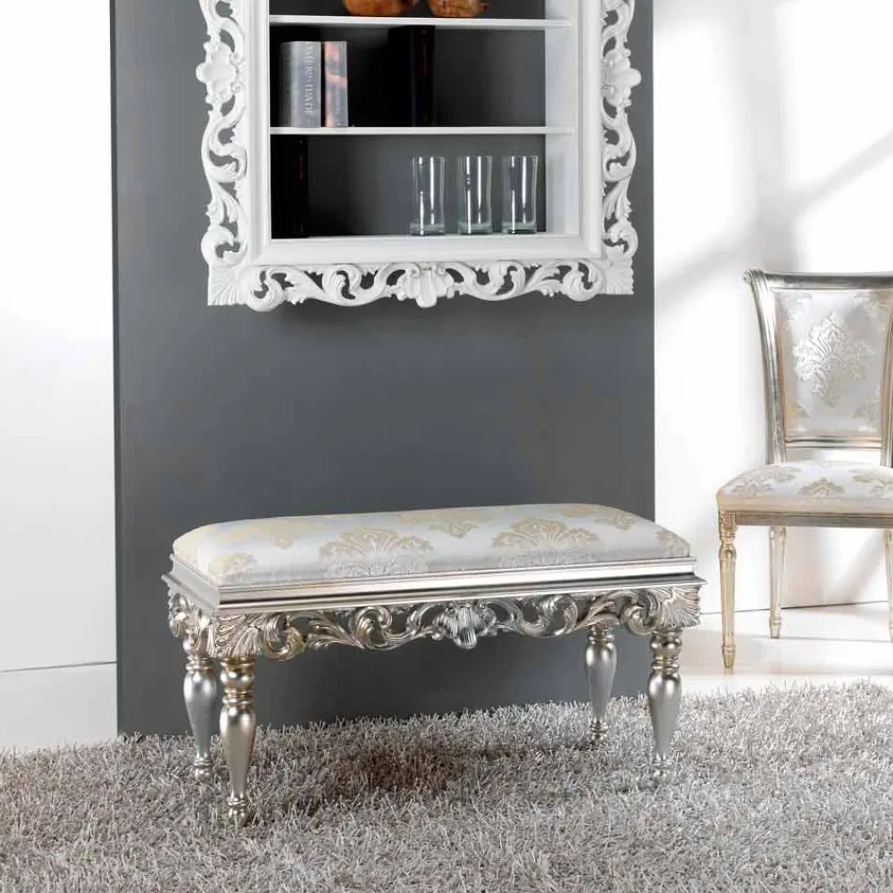 Viadurini Living Sitzsäcke|Sitzsäcke-klassische Sitzbank im Neobarock Stil in altsilber