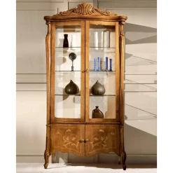 Viadurini Classic Vitrinen-Klassische Vitrine aus eingelegtem Nussbaumholz 4 Türen Made in Italy - Commodo