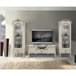 Viadurini Classic Vitrinen-Klassische Vitrine mit Tür und weißer Holzschublade Made in Italy - Cheverny