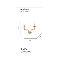 Viadurini Lighting Klassische Wandleuchten-Klassische Wandlampe 2 Lichter aus handgefertigtem Rigaton-Glas und Metall - Fievole