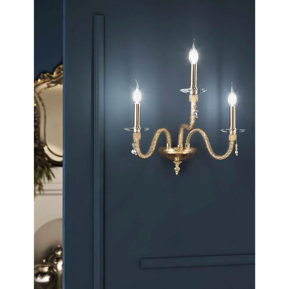 Viadurini Lighting Klassische Wandleuchten-Klassische Wandlampe 3 Lichter aus mundgeblasenem Glas und handgefertigten Details - Phaedra