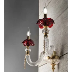 Viadurini Lighting Klassische Wandleuchten-Klassische Wandlampe 2 Lichter mundgeblasenes Glas und florale Details - Bluminda