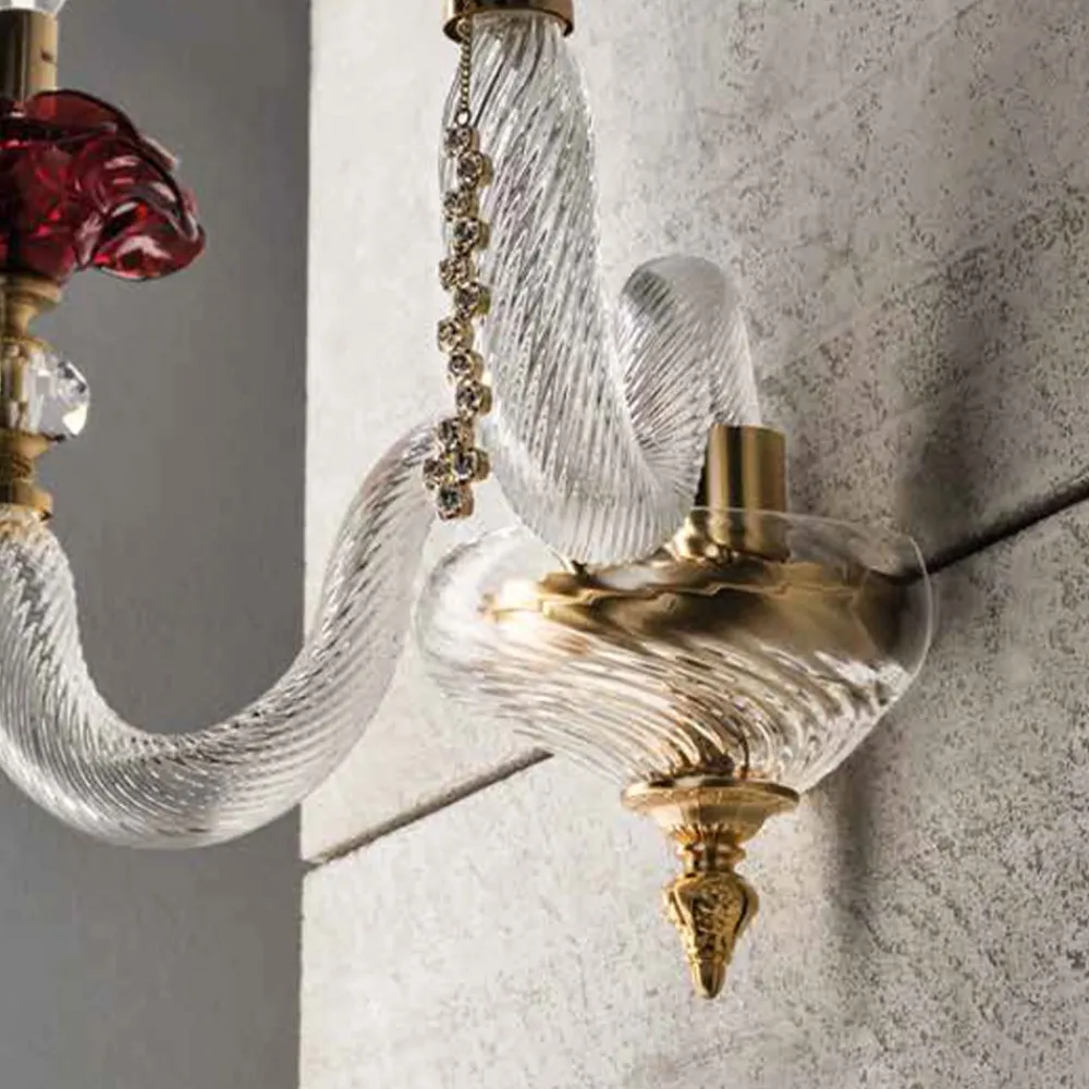 Viadurini Lighting Klassische Wandleuchten-Klassische Wandlampe 2 Lichter mundgeblasenes Glas und florale Details - Bluminda