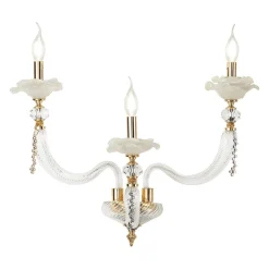 Viadurini Lighting Klassische Wandleuchten-Klassische Wandlampe 3 Lichter mundgeblasenes Glas und florale Details - Bluminda