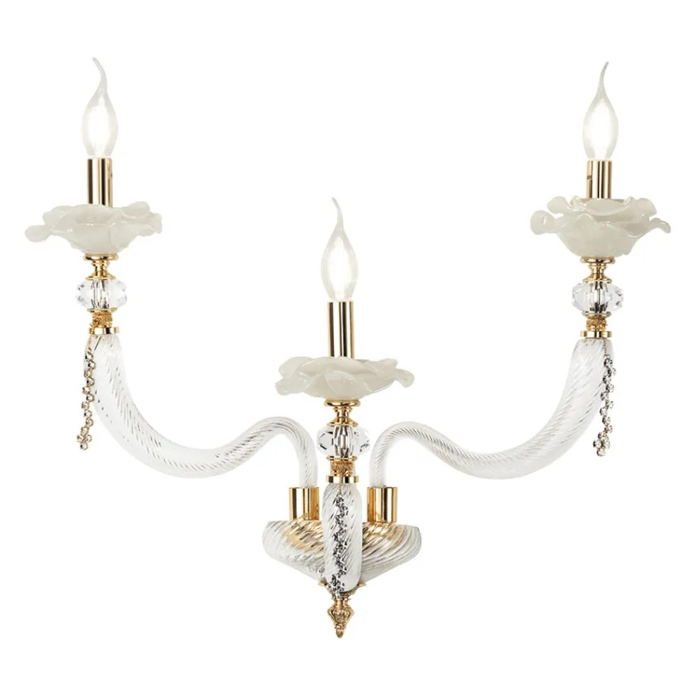 Viadurini Lighting Klassische Wandleuchten-Klassische Wandlampe 3 Lichter mundgeblasenes Glas und florale Details - Bluminda