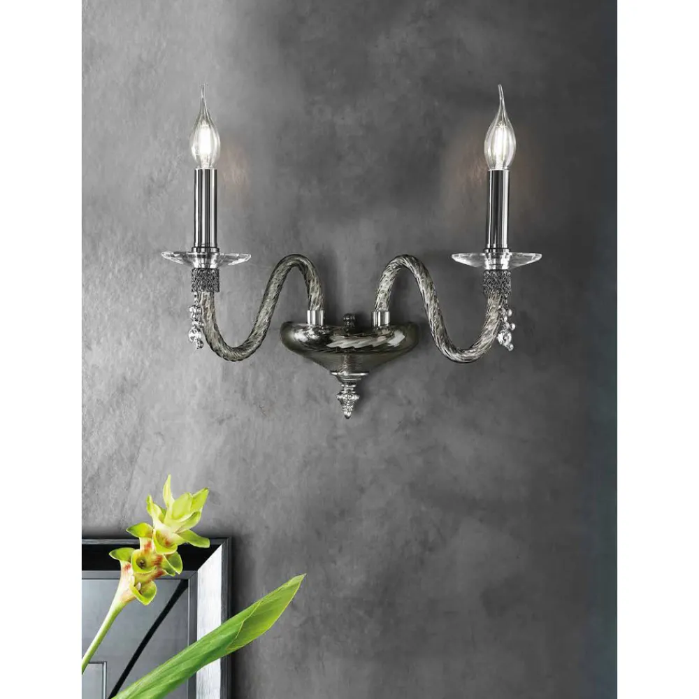 Viadurini Lighting Klassische Wandleuchten-Klassische Wandlampe 2 Lichter aus mundgeblasenem Glas und handgefertigten Details - Phaedra