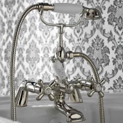 Viadurini Taps Badewannearmaturen-Klassische Wannenrandgruppe mit Handbrause aus Messing Made in Italy - Ercolina