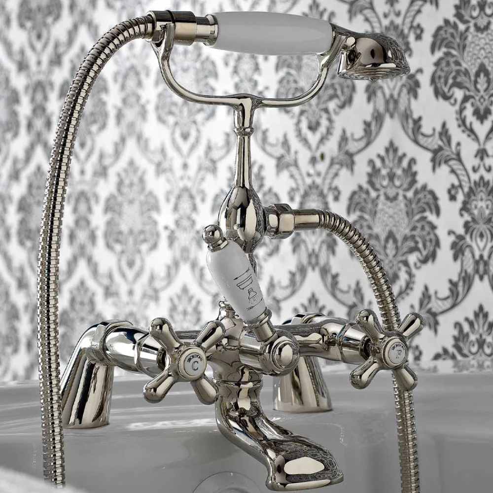 Viadurini Taps Badewannearmaturen-Klassische Wannenrandgruppe mit Handbrause aus Messing Made in Italy - Ercolina