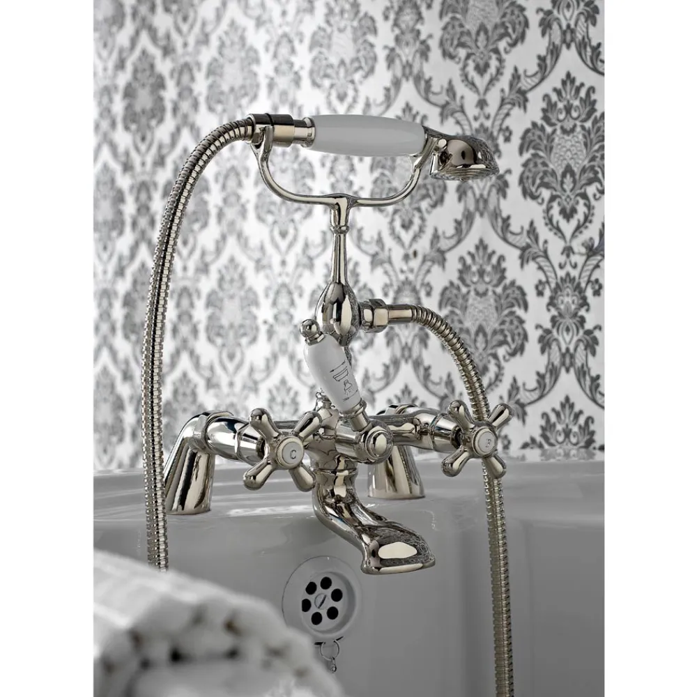 Viadurini Taps Badewannearmaturen-Klassische Wannenrandgruppe mit Handbrause aus Messing Made in Italy - Ercolina